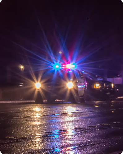 Police vehicle with lights on