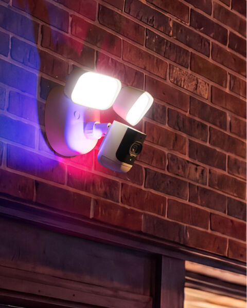 Colourful camera lights on a wall