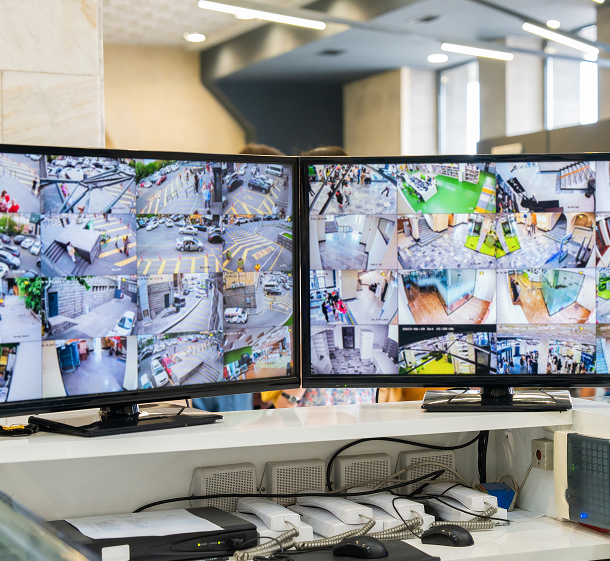Computer screens with camera footage